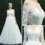 Illusion Ivory See-through Wedding Dresses 2019 A-Line / Princess Scoop Neck Long Sleeve Backless Appliques Lace Court Train Ruffle