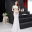 Sexy Ivory / Creme Durchsichtige Abendkleider 2019 Meerjungfrau Rundhalsausschnitt Ärmellos Strass Pailletten Sweep / Pinsel Zug Rüschen Festliche Kleider