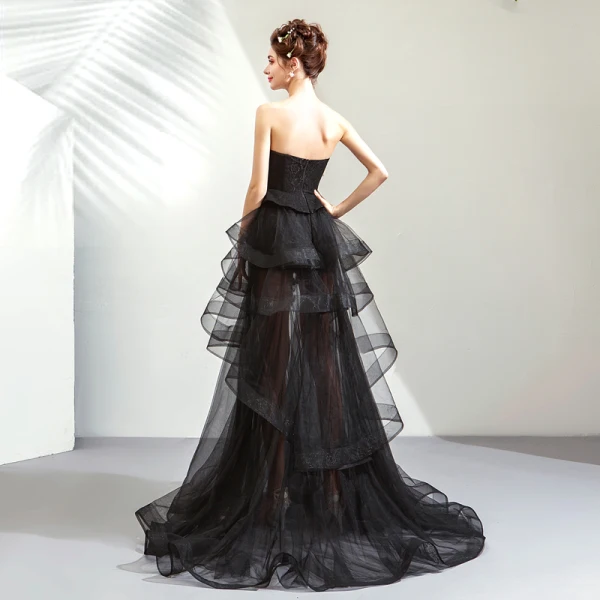 Sexy Sommer Svart Selskapskjoler 2019 Prinsesse Kjæreste Uten Ermer Paljetter Beading Feie Tog Gripende Ruffles Ryggløse Formelle Kjoler
