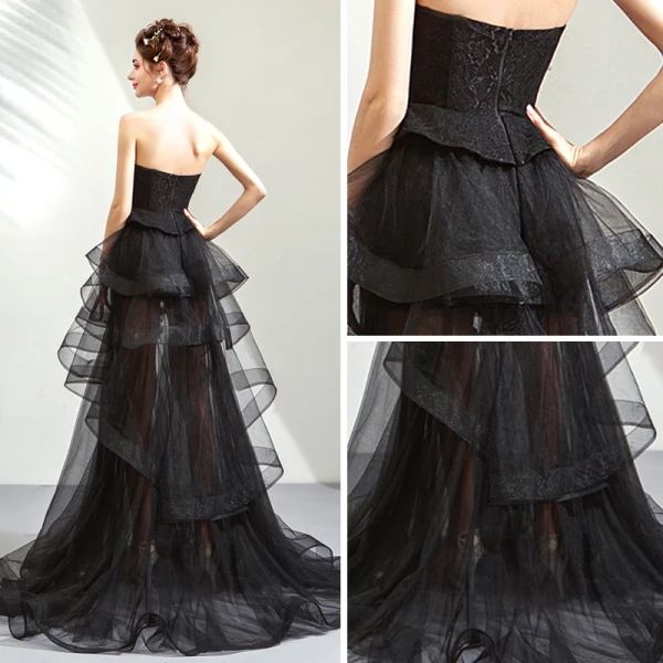 Sexy Sommer Svart Selskapskjoler 2019 Prinsesse Kjæreste Uten Ermer Paljetter Beading Feie Tog Gripende Ruffles Ryggløse Formelle Kjoler