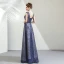 Bling Bling Bleu Marine Robe De Soirée 2019 Princesse Encolure Dégagée Sans Manches Glitter Tulle Ceinture Longue Volants Dos Nu Robe De Ceremonie