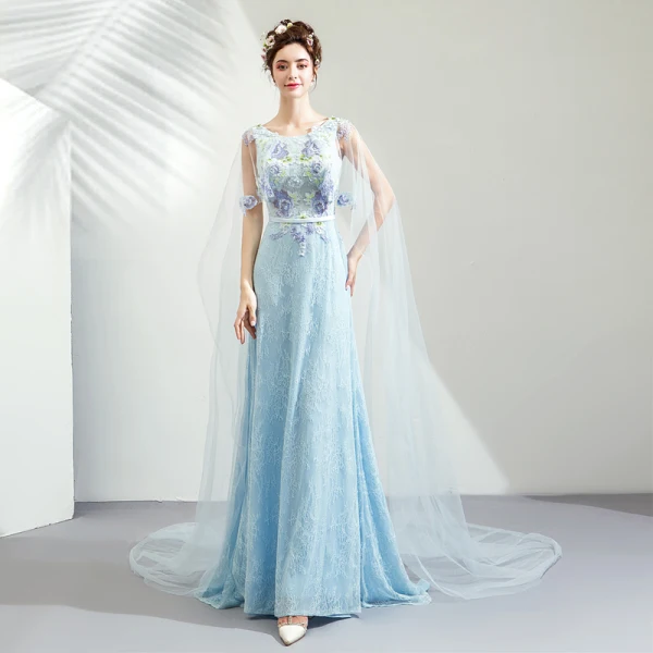 Elegante Blau Abendkleider 2019 Etui Rundhalsausschnitt Ärmellos Applikationen Spitze Strass Stoffgürtel Watteau-falte Rüschen Rückenfreies Festliche Kleider