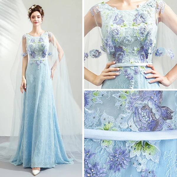 Elegante Blau Abendkleider 2019 Etui Rundhalsausschnitt Ärmellos Applikationen Spitze Strass Stoffgürtel Watteau-falte Rüschen Rückenfreies Festliche Kleider