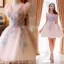 Modern / Fashion Pearl Pink Cocktail Dresses 2019 A-Line / Princess V-Neck Sleeveless Appliques Lace Glitter Tulle Short Ruffle Backless Formal Dresses