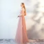 Elegant Pearl Pink Evening Dresses  2019 A-Line / Princess Spaghetti Straps Short Sleeve Appliques Lace Glitter Tulle Floor-Length / Long Ruffle Backless Formal Dresses