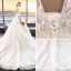 Chinese style Ivory See-through Wedding Dresses 2019 A-Line / Princess High Neck 1/2 Sleeves Backless Pearl Appliques Lace Pierced Chapel Train Ruffle