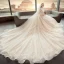 Illusion Champagne Pierced Wedding Dresses 2019 A-Line / Princess High Neck Long Sleeve Backless Appliques Lace Cathedral Train Ruffle