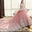 Luxe Rougissant Rose Transparentes Robe De Mariée 2019 Robe Boule Encolure Carrée Sans Manches Appliques En Dentelle Fleur Perlage Cathedral Train Volants
