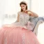 Luxe Rougissant Rose Transparentes Robe De Mariée 2019 Robe Boule Encolure Carrée Sans Manches Appliques En Dentelle Fleur Perlage Cathedral Train Volants