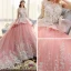 Luxe Rougissant Rose Transparentes Robe De Mariée 2019 Robe Boule Encolure Carrée Sans Manches Appliques En Dentelle Fleur Perlage Cathedral Train Volants