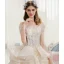 Luxury / Gorgeous Champagne Wedding Dresses 2019 Ball Gown Off-The-Shoulder Short Sleeve Backless Appliques Lace Pearl Beading Tassel Glitter Tulle Cathedral Train Ruffle