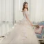 Luxury / Gorgeous Champagne Wedding Dresses 2019 Ball Gown Off-The-Shoulder Short Sleeve Backless Appliques Lace Pearl Beading Tassel Glitter Tulle Cathedral Train Ruffle