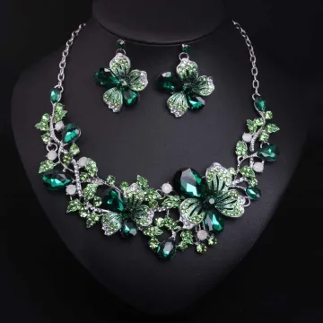 Fint Grön Rhinestone Afton Bal Örhängen Halsband Tillbehör 2023 Legering