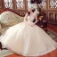 Luxury / Gorgeous Champagne See-through Wedding Dresses 2019 A-Line / Princess Scoop Neck 1/2 Sleeves Backless Beading Glitter Tulle Floor-Length / Long Ruffle