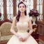 Luxury / Gorgeous Champagne See-through Wedding Dresses 2019 A-Line / Princess Scoop Neck 1/2 Sleeves Backless Beading Glitter Tulle Floor-Length / Long Ruffle