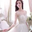 Luxury / Gorgeous Champagne See-through Wedding Dresses 2019 A-Line / Princess Scoop Neck 1/2 Sleeves Backless Beading Glitter Tulle Floor-Length / Long Ruffle