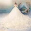 Atemberaubend Ivory / Creme Durchsichtige Brautkleider / Hochzeitskleider 2019 Ballkleid Off Shoulder Kurze Ärmel Applikationen Blumen Kathedrale Schleppe Rüschen
