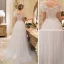 Élégant Champagne Transparentes Robe De Mariée 2019 Princesse Encolure Dégagée Manches Courtes Dos Nu Appliques En Dentelle Perle Train De Balayage Volants