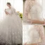 Edles Ivory / Creme Durchsichtige Brautkleider / Hochzeitskleider 2019 Ballkleid Rundhalsausschnitt 3/4 Ärmel Rückenfreies Star Applikationen Spitze Perlenstickerei Kathedrale Schleppe Rüschen