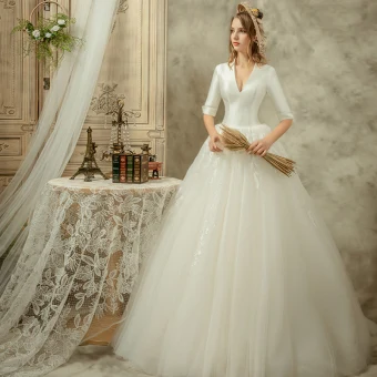 Audrey Hepburn Style Ivory Wedding Dresses 2019 A Line Princess V Neck 1 2 Sleeves Backless Floor Length Long Ruffle