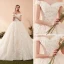 Chic / Beautiful Champagne Wedding Dresses 2019 A-Line / Princess Off-The-Shoulder Short Sleeve Backless Appliques Lace Pearl Chapel Train Ruffle