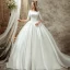 Vintage / Retro Ivory Satin Wedding Dresses 2019 Ball Gown Scoop Neck 1/2 Sleeves Backless Cathedral Train Ruffle