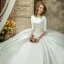 Vintage / Retro Ivory Satin Wedding Dresses 2019 Ball Gown Scoop Neck 1/2 Sleeves Backless Cathedral Train Ruffle