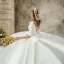 Vintage / Retro Ivory Satin Wedding Dresses 2019 Ball Gown Scoop Neck 1/2 Sleeves Backless Cathedral Train Ruffle
