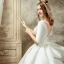 Vintage / Retro Ivory Satin Wedding Dresses 2019 Ball Gown Scoop Neck 1/2 Sleeves Backless Cathedral Train Ruffle