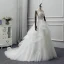 Illusion Ivory See-through Wedding Dresses 2018 A-Line / Princess Scoop Neck Sleeveless Appliques Lace Chapel Train Cascading Ruffles