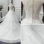 Illusion Ivory See-through Wedding Dresses 2018 A-Line / Princess Scoop Neck Sleeveless Appliques Lace Chapel Train Cascading Ruffles
