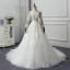 Illusion Ivory See-through Wedding Dresses 2019 A-Line / Princess Scoop Neck Long Sleeve Appliques Lace Chapel Train Ruffle