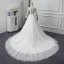 Illusion Ivory See-through Wedding Dresses 2019 A-Line / Princess Scoop Neck Long Sleeve Appliques Lace Chapel Train Ruffle