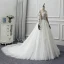 Illusion Ivory See-through Wedding Dresses 2019 A-Line / Princess Scoop Neck Long Sleeve Appliques Lace Chapel Train Ruffle