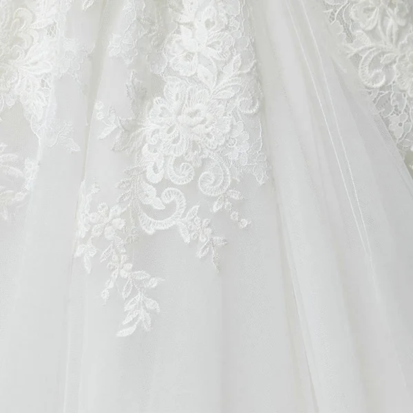 Illusion Ivory See-through Wedding Dresses 2019 A-Line / Princess Scoop Neck Long Sleeve Appliques Lace Chapel Train Ruffle