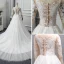 Illusion Ivory See-through Wedding Dresses 2019 A-Line / Princess Scoop Neck Long Sleeve Appliques Lace Chapel Train Ruffle