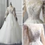 Illusion Ivory See-through Wedding Dresses 2019 A-Line / Princess Scoop Neck Long Sleeve Appliques Lace Chapel Train Ruffle