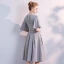 Modest / Simple Grey Homecoming Graduation Dresses 2018 A-Line / Princess Scoop Neck 1/2 Sleeves Appliques Lace Knee-Length Ruffle Formal Dresses