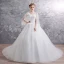 Chic / Belle Blanche Robe De Mariée 2019 Robe Boule Encolure Dégagée 3/4 Manches Dos Nu Appliques En Dentelle Perlage Glitter Tulle Chapel Train Volants
