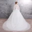 Chic / Belle Blanche Robe De Mariée 2019 Robe Boule Encolure Dégagée 3/4 Manches Dos Nu Appliques En Dentelle Perlage Glitter Tulle Chapel Train Volants