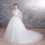 Chic / Belle Blanche Robe De Mariée 2019 Robe Boule Encolure Dégagée 3/4 Manches Dos Nu Appliques En Dentelle Perlage Glitter Tulle Chapel Train Volants