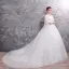 Chic / Belle Blanche Robe De Mariée 2019 Robe Boule Encolure Dégagée 3/4 Manches Dos Nu Appliques En Dentelle Perlage Glitter Tulle Chapel Train Volants