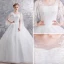 Chic / Belle Blanche Robe De Mariée 2019 Robe Boule Encolure Dégagée 3/4 Manches Dos Nu Appliques En Dentelle Perlage Glitter Tulle Chapel Train Volants