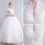 Chinese style Ivory Wedding Dresses 2019 Ball Gown High Neck Cap Sleeves Backless Appliques Lace Beading Sequins Floor-Length / Long Ruffle