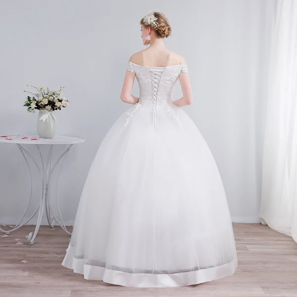 Affordable Ivory Wedding Dresses 2019 Ball Gown Off-The-Shoulder Short Sleeve Backless Appliques Lace Sequins Beading Floor-Length / Long Ruffle