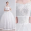 Affordable Ivory Wedding Dresses 2019 Ball Gown Off-The-Shoulder Short Sleeve Backless Appliques Lace Sequins Beading Floor-Length / Long Ruffle