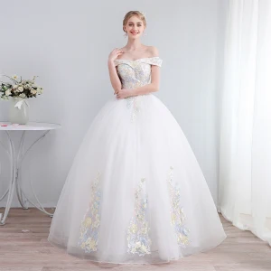 Colored Ivory Wedding Dresses 2019 A Line Princess Off The Shoulder Short Sleeve Backless Appliques Lace Sequins Beading Floor Length Long Ruffle