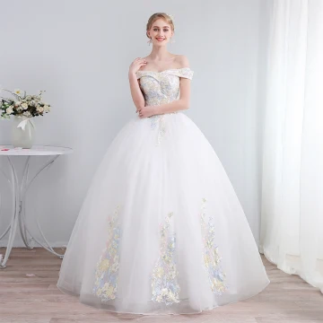 Coloré Ivoire Robe De Mariée 2019 Princesse De L Épaule Manches Courtes Dos Nu Appliques En Dentelle Paillettes Perlage Longue Volants