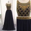 Modern / Fashion Navy Blue Evening Dresses  2017 A-Line / Princess Scoop Neck Sleeveless Beading Floor-Length / Long Ruffle Formal Dresses
