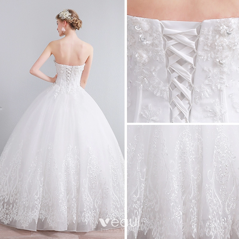 Best Ivory Corset Wedding Dresses 2019 A Line Princess Sweetheart Sleeveless Backless Appliques Lace Beading Glitter